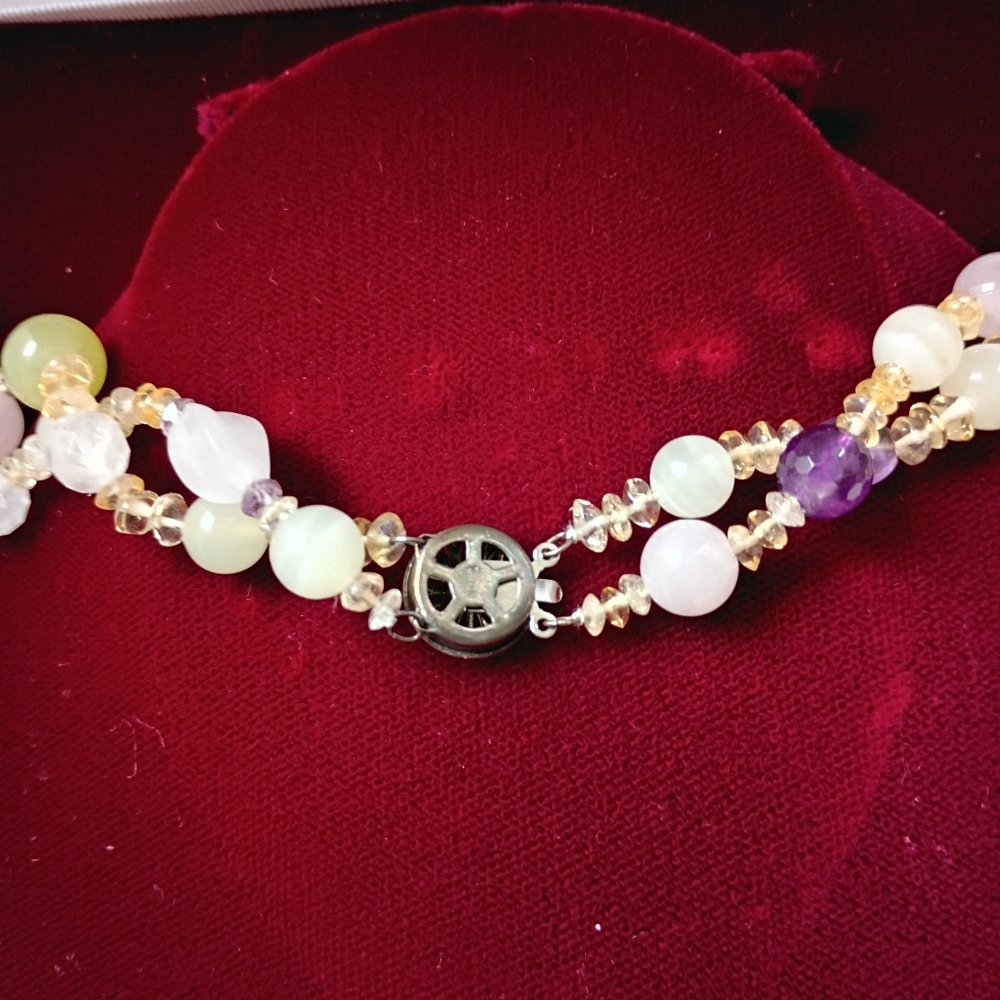 Celadon Jade Multi Gemstone Asian Vintage Necklace Spring Colors Double Strand - Picture 8 of 9